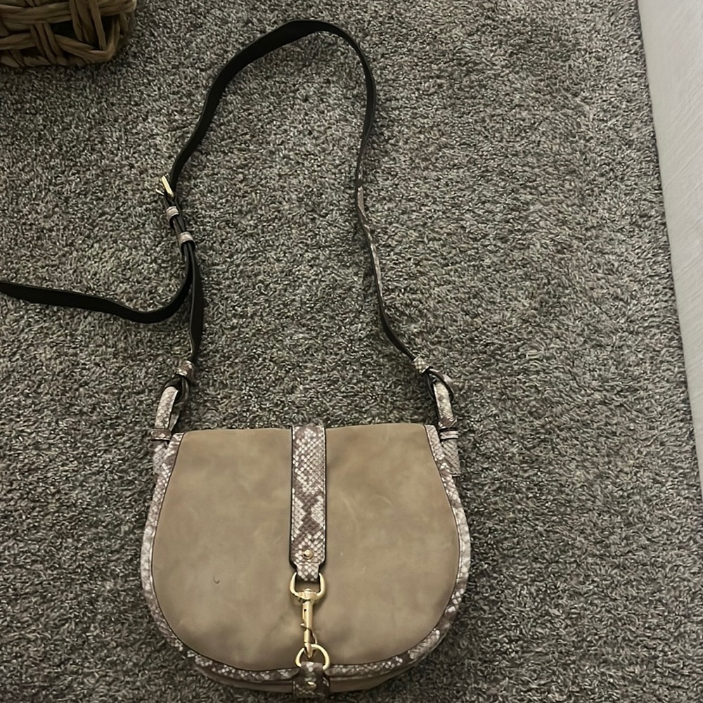 Michael Kors Jamie large Saddlebag brown khaki snakeskin suede